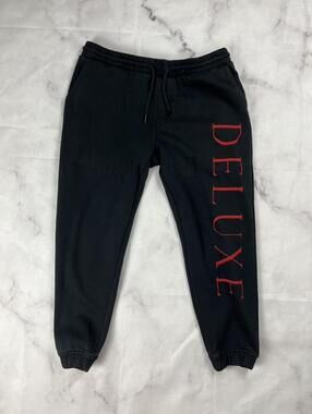Deluxe Black Jogger Sweatpants with Red Embroidered Logo